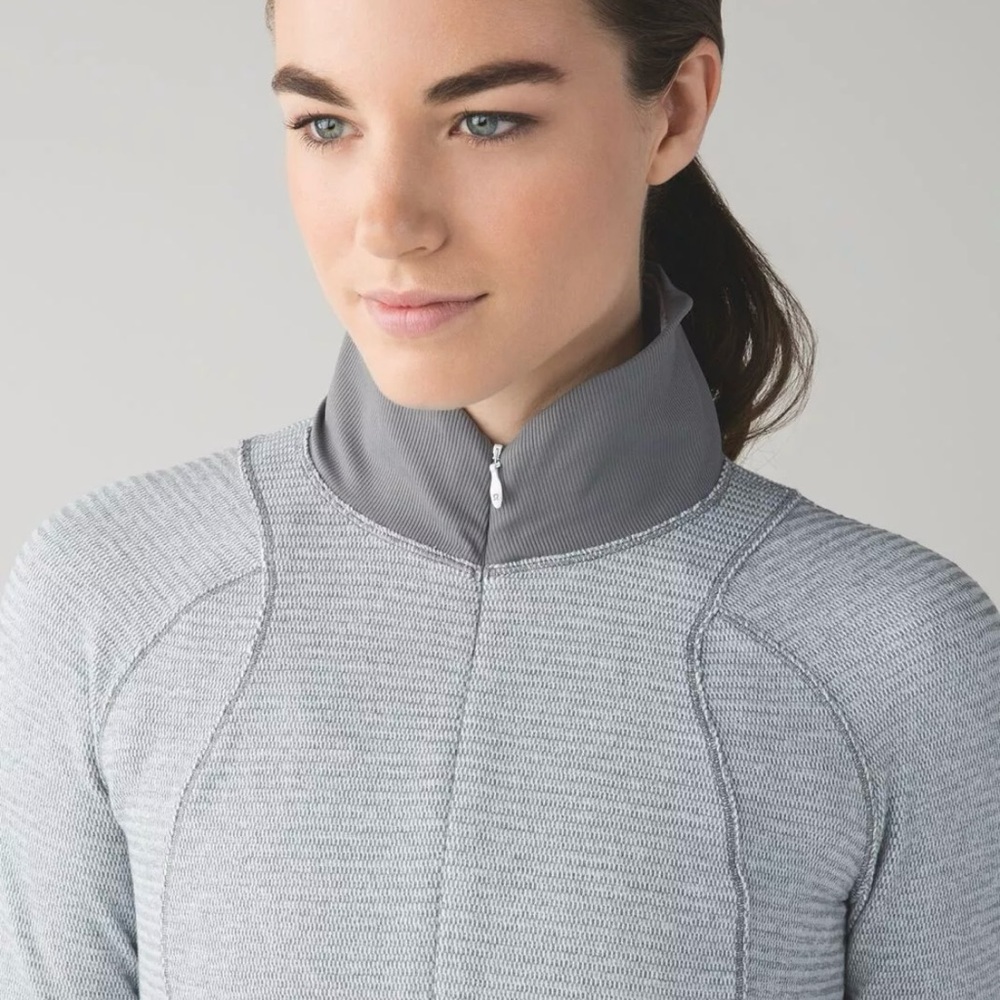 Lululemon Runderful 1/2 Zip Mini Check Pique White Heathered Slate Women's Sz 6 - Picture 5 of 8